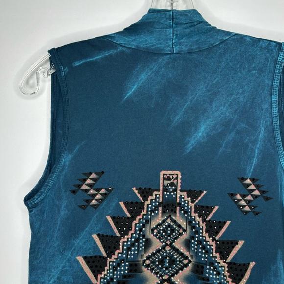 Vocal Turquoise Blue Rhinestone Studded Southwestern Fringe Open Vest - Picture 12 of 16